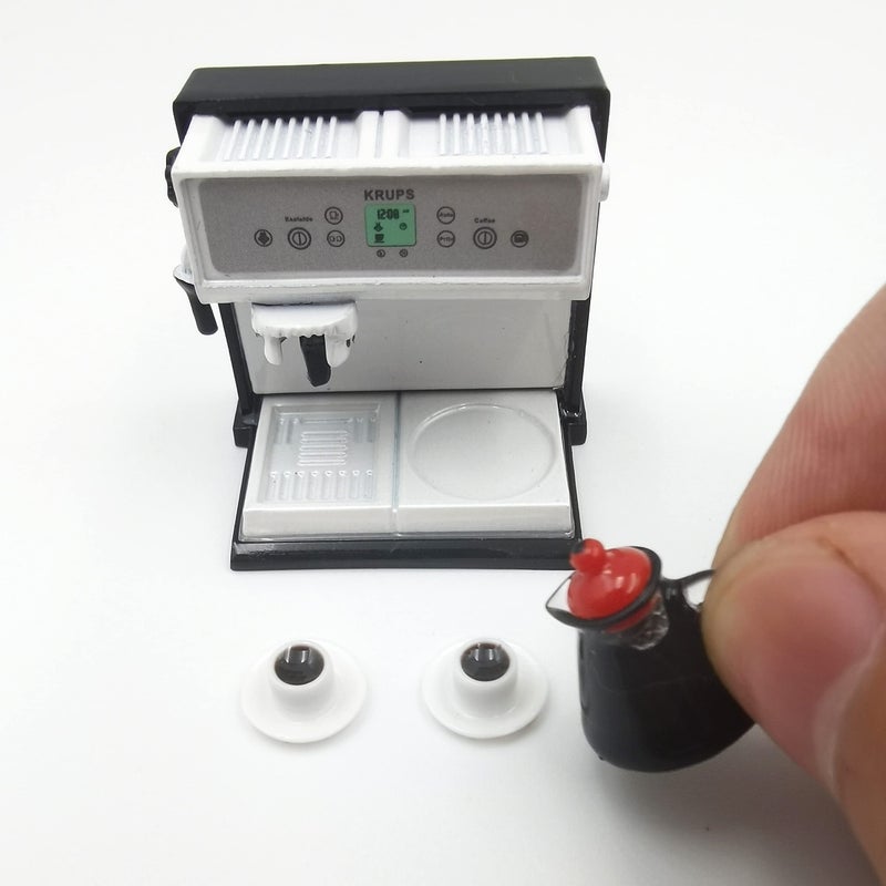 SXFSE 1:12 Dollhouse Miniature Coffee Machine, Mini Simulation Coffee Maker Machine Kitchen Accessories(Coffee Machine + Coffee Pot) - Image 3